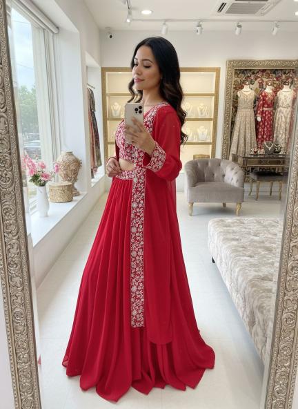 Newly Launched Premium VF 213 GEORGETTE red Wholesale designer lehenga choli in Pune - wholesale export